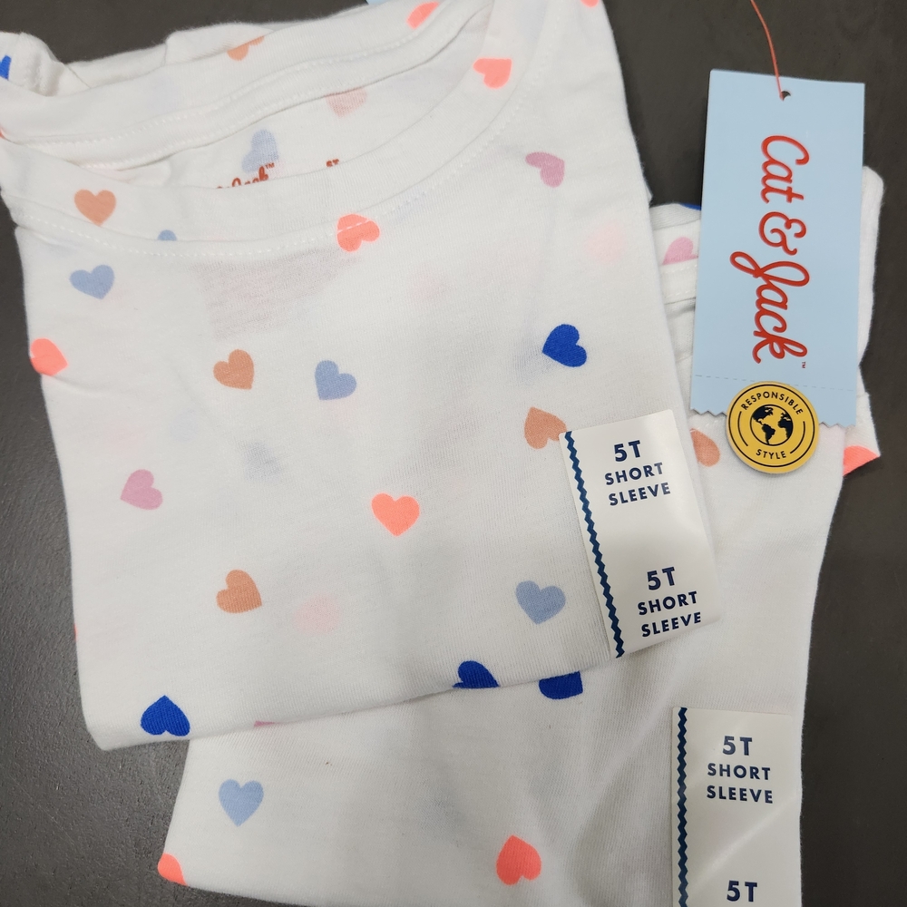 Cat & Jack 5T Two Pack White Tee with Colorful Hearts